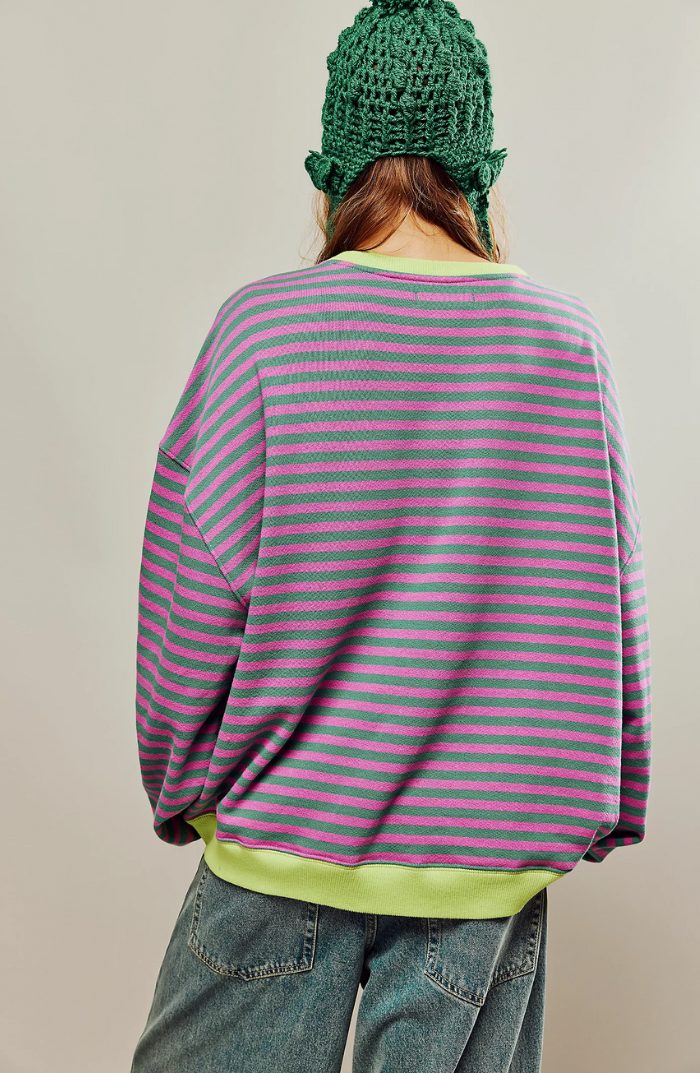 Petra | Women's Oversized Sweatshirt Striped Balloon Sleeve for Brunch