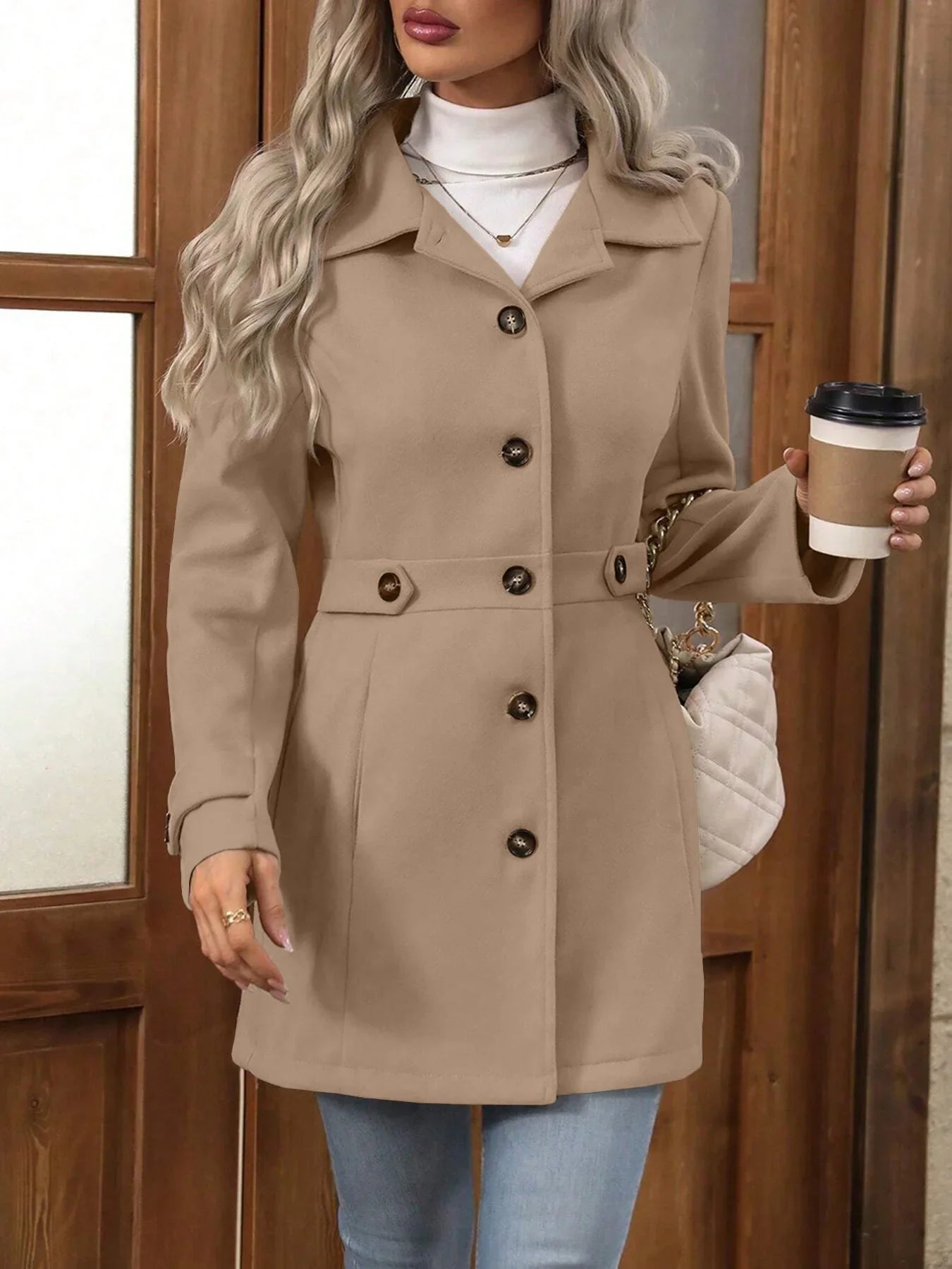 Aurore | Women's Slim Fit Camel Wool Coat Autumn