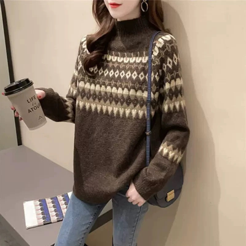 Astrid | Women's Knit Fair Isle Sweater Turtleneck for Thanksgiving
