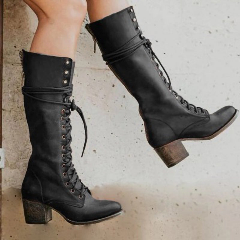 Bella | Women's Over-the-Knee Leather Boots Lace-Up