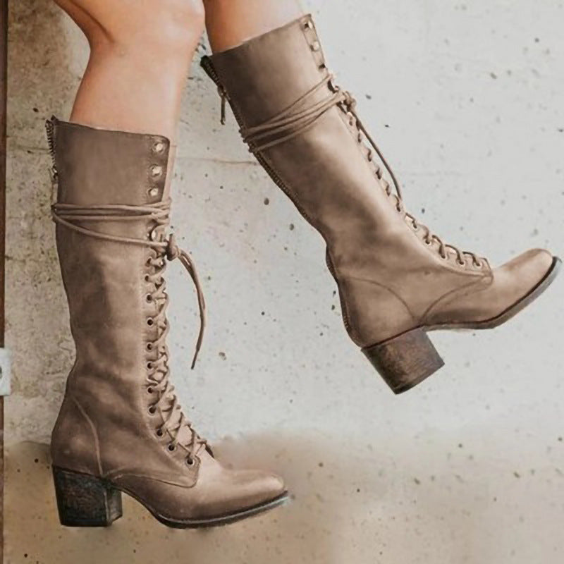 Bella | Women's Over-the-Knee Leather Boots Lace-Up