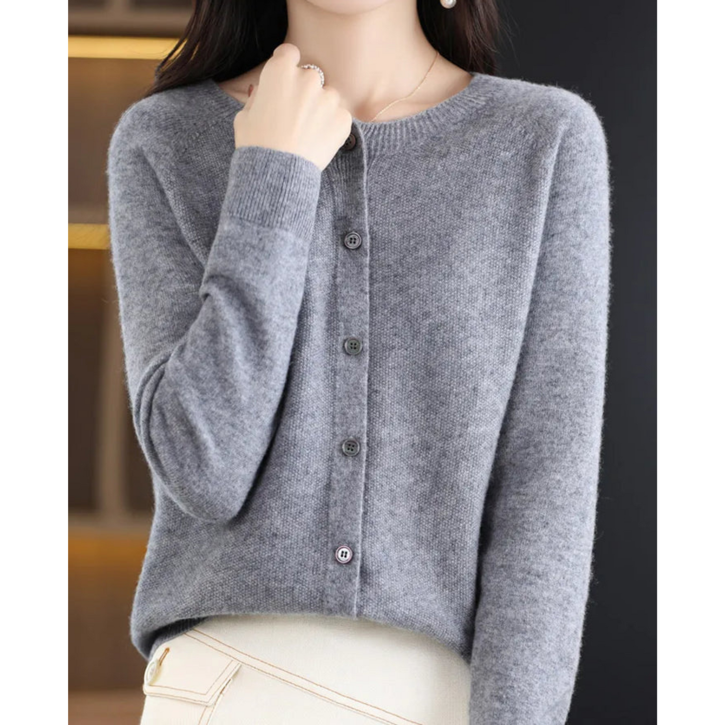 Cecile | Women's Cashmere Longline Cardigan with Buttons for Tea Party