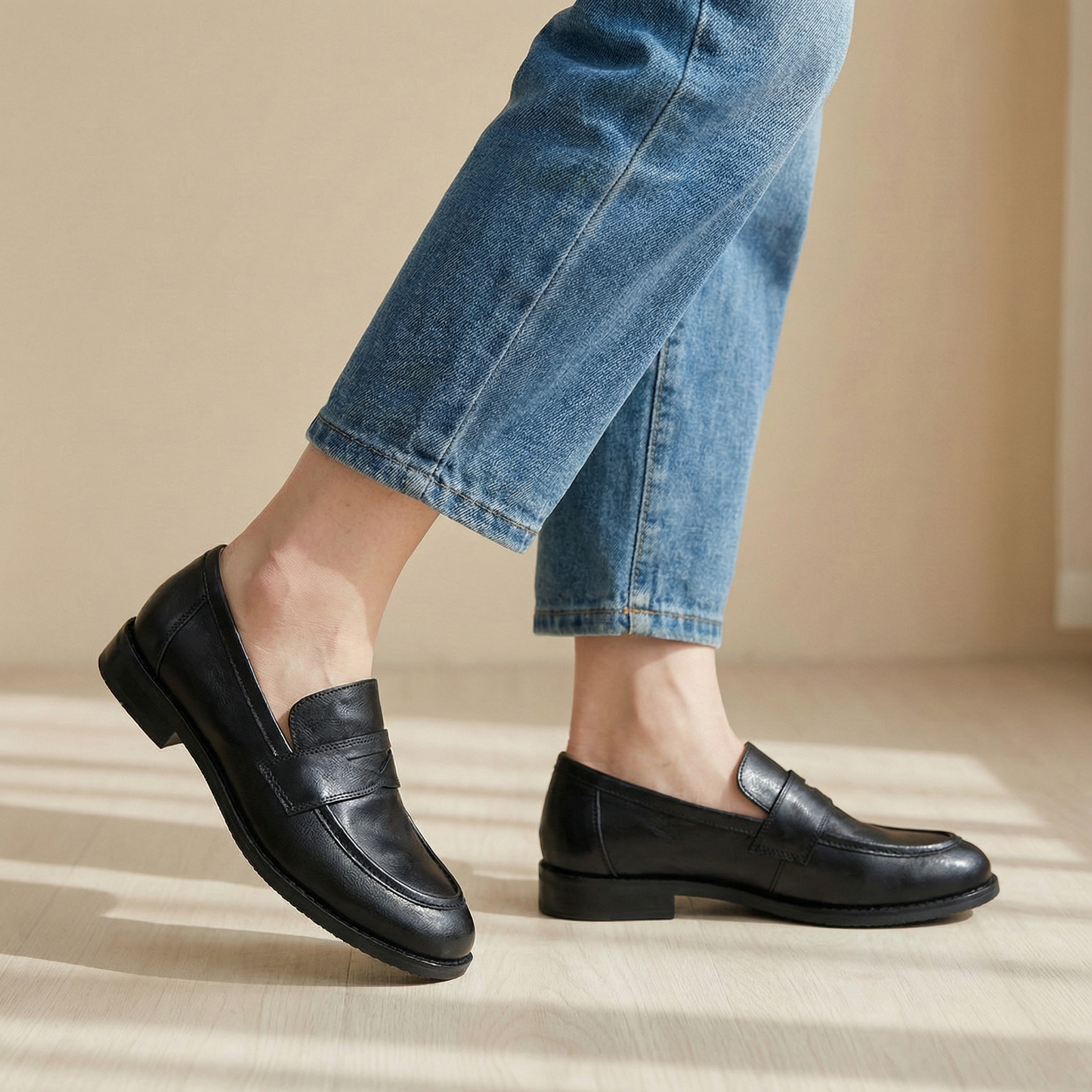Veronica | Women's Leather Penny Loafers Classic Retro for Tea Party