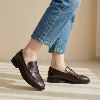Veronica | Women's Leather Penny Loafers Classic Retro for Tea Party