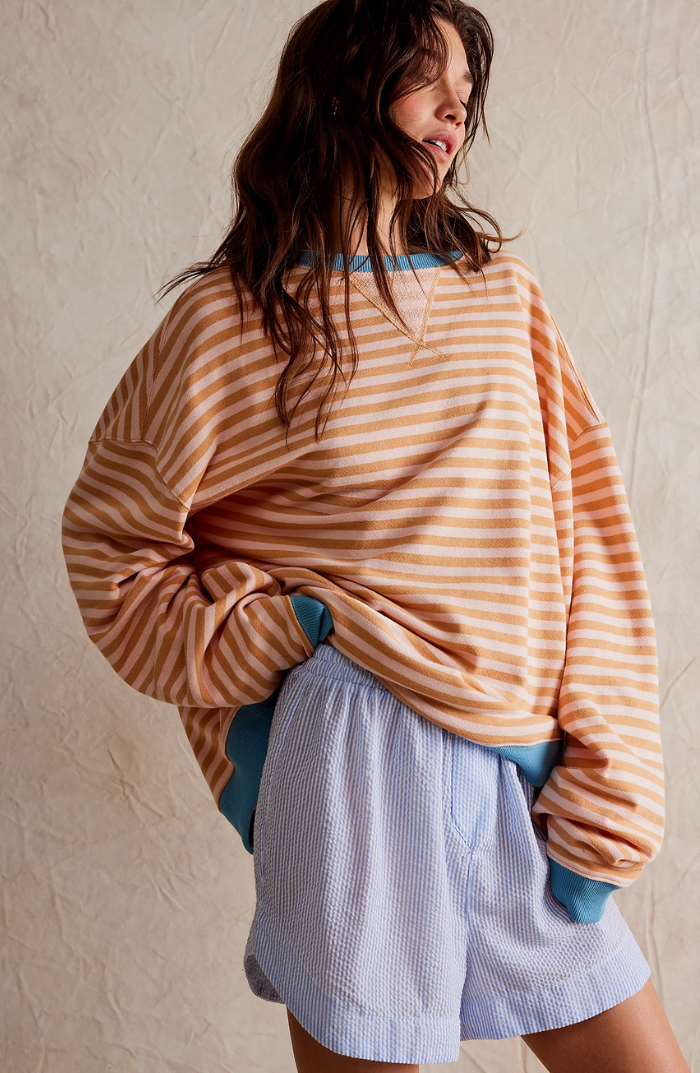 Petra | Women's Oversized Sweatshirt Striped Balloon Sleeve for Brunch