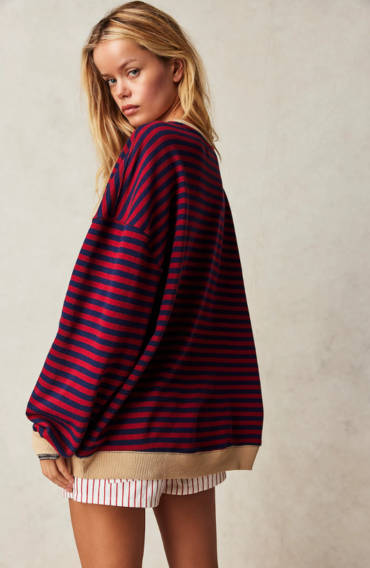 Petra | Women's Oversized Sweatshirt Striped Balloon Sleeve for Brunch