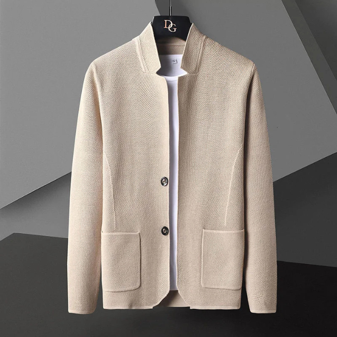 Aldous | Men's Wool Cardigan Collarless with Woven Knit for Conference