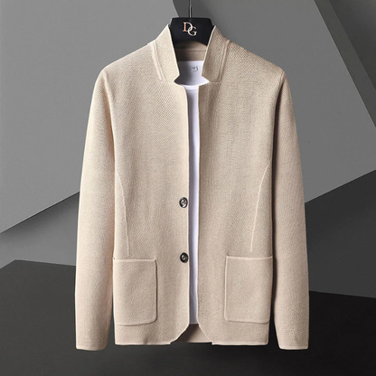 Aldous | Men's Wool Cardigan Collarless with Woven Knit for Conference
