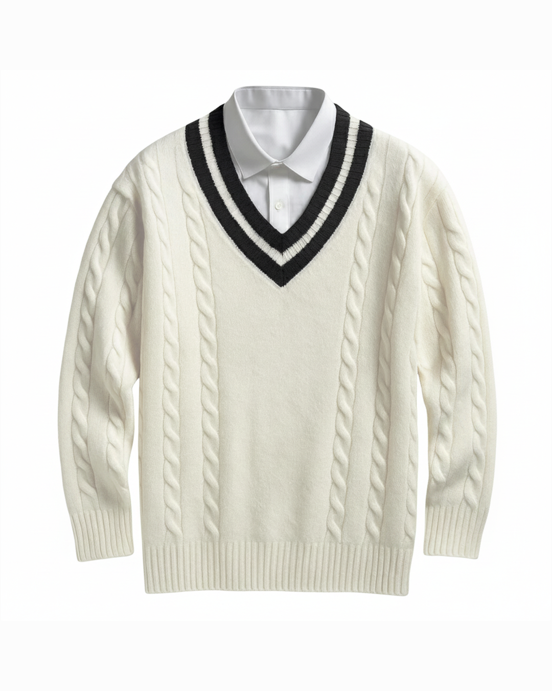 Harrison | Men's V-Neck Sweater Cable Knit Collegiate