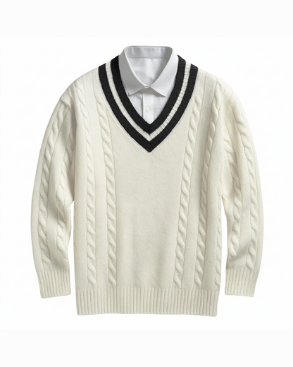 Harrison | Men's V-Neck Sweater Cable Knit Collegiate