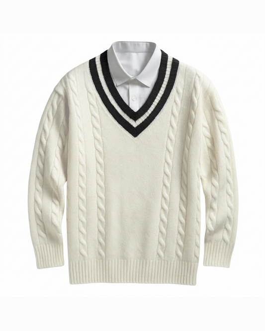 Harrison | Men's V-Neck Sweater Cable Knit Collegiate