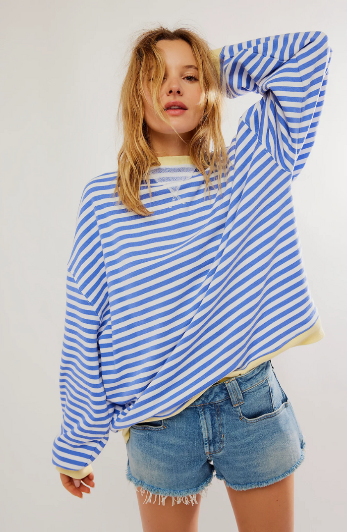 Petra | Women's Oversized Sweatshirt Striped Balloon Sleeve for Brunch