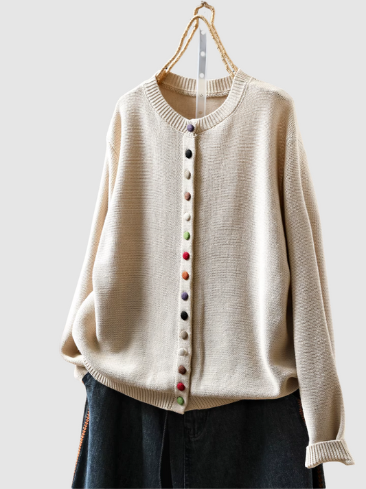 Lena | Women's Knit Oversized Cardigan Colourful Buttons for Brunch