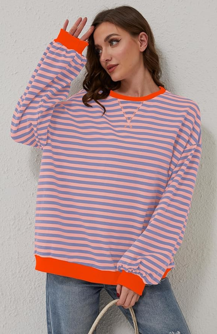 Petra | Women's Oversized Sweatshirt Striped Balloon Sleeve for Brunch
