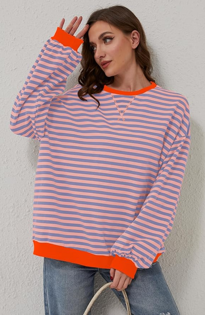Petra | Women's Oversized Sweatshirt Striped Balloon Sleeve for Brunch