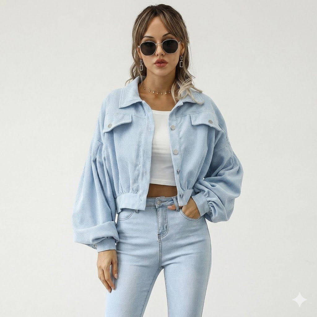 Serena Bellucci | Women's Cropped Corduroy Jacket Oversized Sleeve