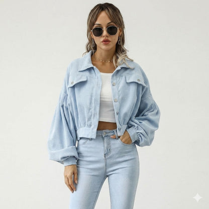 Serena Bellucci | Women's Cropped Corduroy Jacket Oversized Sleeve