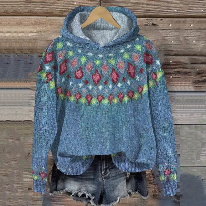 Amaya | Women's Knit Fair Isle Oversized Hoodie Sweater for Thanksgiving