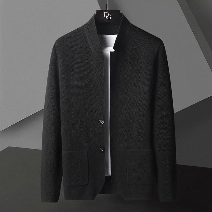 Aldous | Men's Wool Cardigan Collarless with Woven Knit for Conference