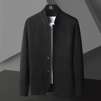 Aldous | Men's Wool Cardigan Collarless with Woven Knit for Conference