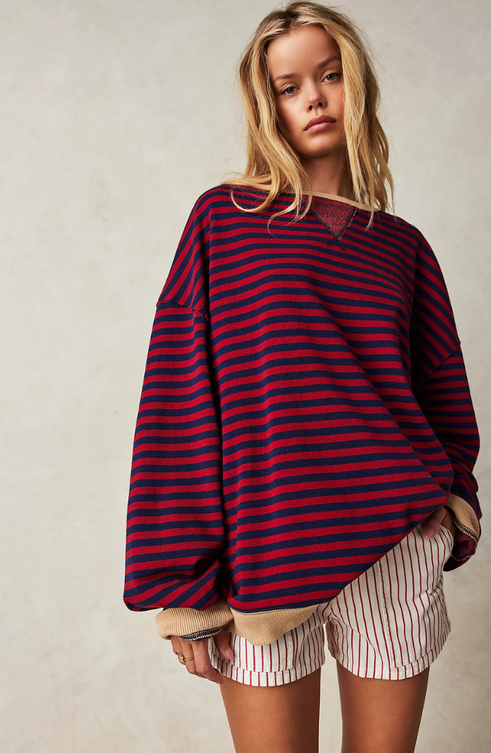 Petra | Women's Oversized Sweatshirt Striped Balloon Sleeve for Brunch