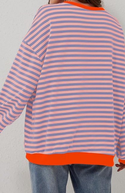 Petra | Women's Oversized Sweatshirt Striped Balloon Sleeve for Brunch