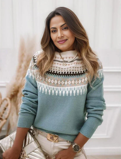 Olivia | Women's Knit Fair Isle Sweater Round Neck for Fall Festival