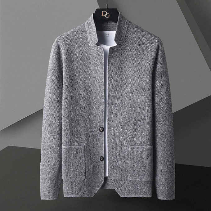Aldous | Men's Wool Cardigan Collarless with Woven Knit for Conference