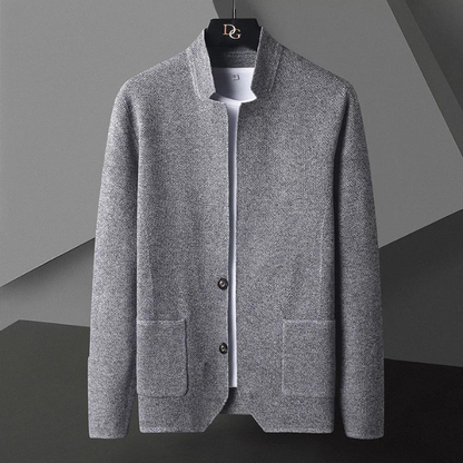 Aldous | Men's Wool Cardigan Collarless with Woven Knit for Conference