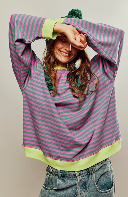 Petra | Women's Oversized Sweatshirt Striped Balloon Sleeve for Brunch