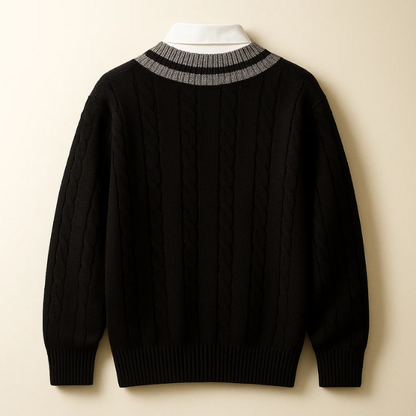 Harrison | Men's V-Neck Sweater Cable Knit Collegiate