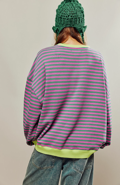 Petra | Women's Oversized Sweatshirt Striped Balloon Sleeve for Brunch