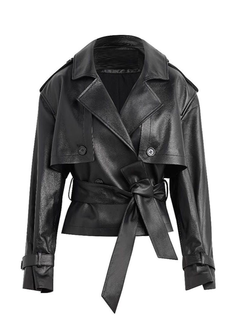 Elisa | Women's Vegan Leather Cropped Trench Coat Belted for Gala