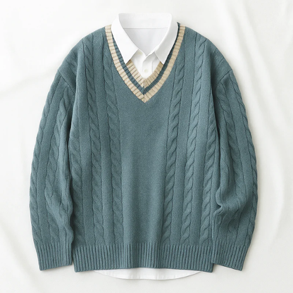 Harrison | Men's V-Neck Sweater Cable Knit Collegiate