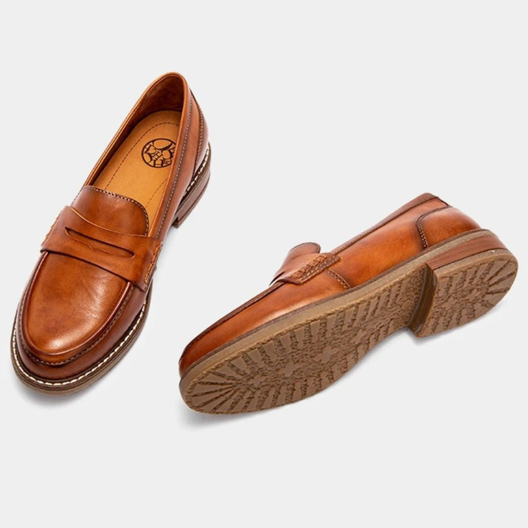 Valetta | Women's Leather Penny Loafers with Cushioned Support for Brunch
