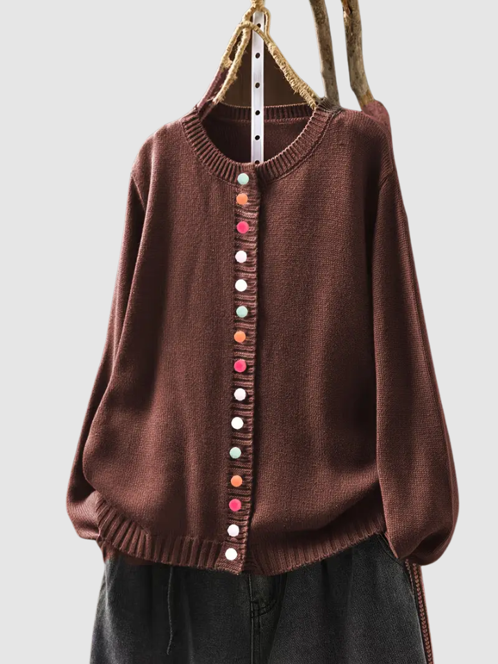 Lena | Women's Knit Oversized Cardigan Colourful Buttons for Brunch