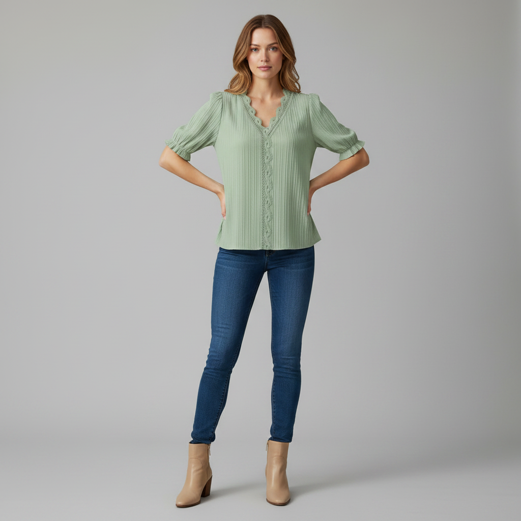 Astrid | Elegant Sommerbluse med Puffede Ærmer til Kvinder