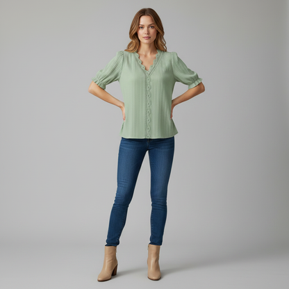 Astrid | Elegant Sommerbluse med Puffede Ærmer til Kvinder