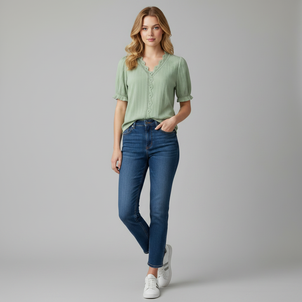 Astrid | Elegant Sommerbluse med Puffede Ærmer til Kvinder