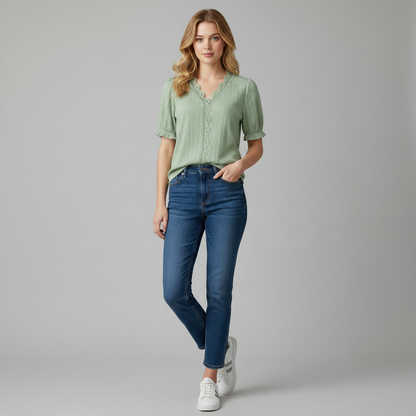Astrid | Elegant Sommerbluse med Puffede Ærmer til Kvinder
