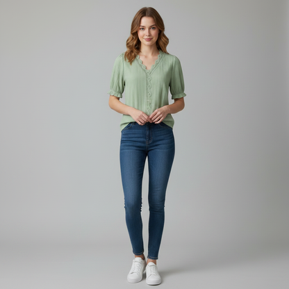 Astrid | Elegant Sommerbluse med Puffede Ærmer til Kvinder