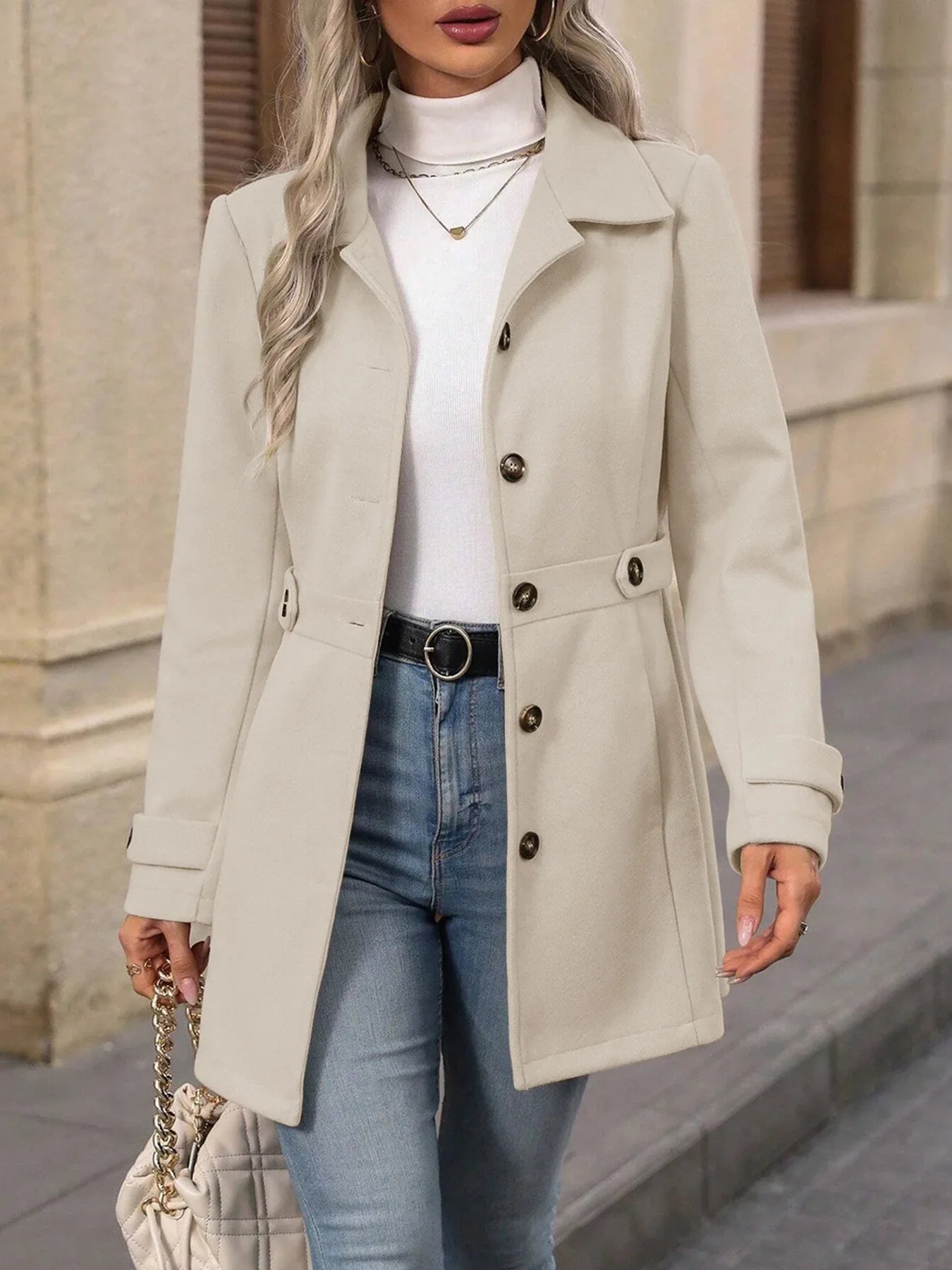 Aurore | Women's Slim Fit Camel Wool Coat Autumn