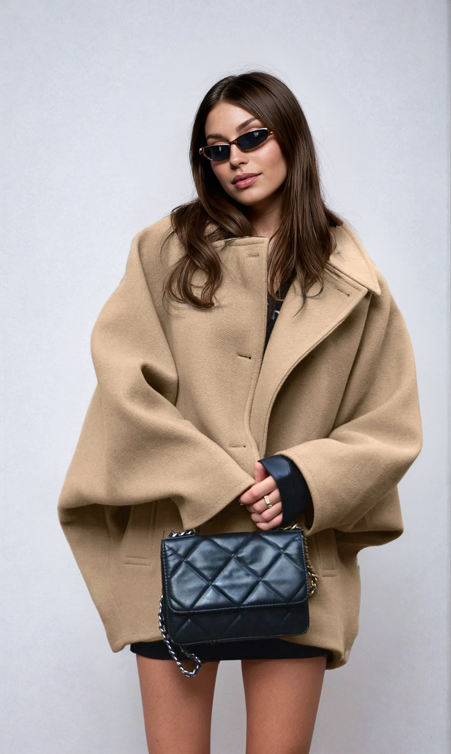 Nadege | Women's Wool Oversized Camel Coat with Button for Homecoming