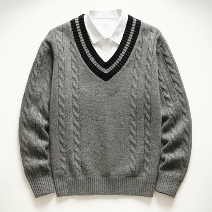 Harrison | Men's V-Neck Sweater Cable Knit Collegiate