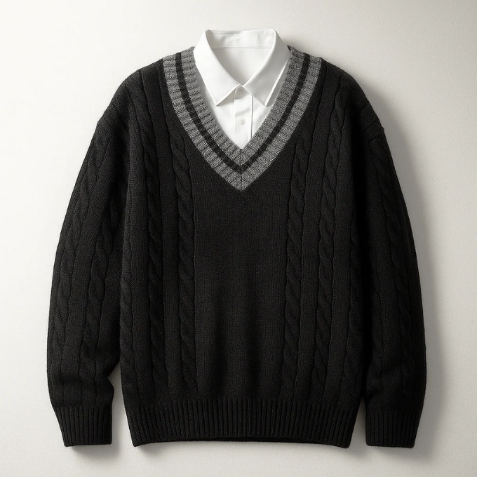 Harrison | Men's V-Neck Sweater Cable Knit Collegiate