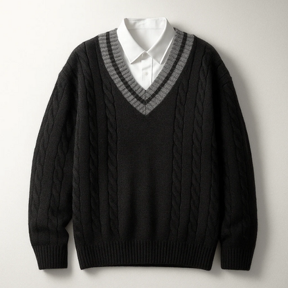 Harrison | Men's V-Neck Sweater Cable Knit Collegiate