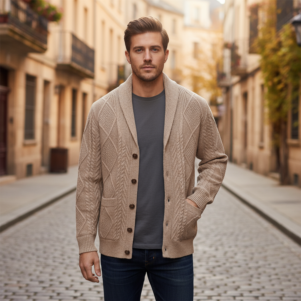 Mason | Men's Wool Cardigan with Cable Knit for Homecoming
