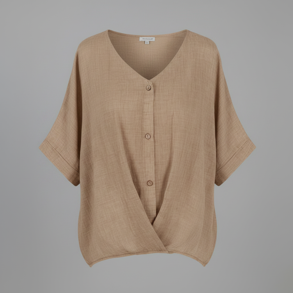 Damebluse med V-udskæring | Langærmet Bomuldsbluse