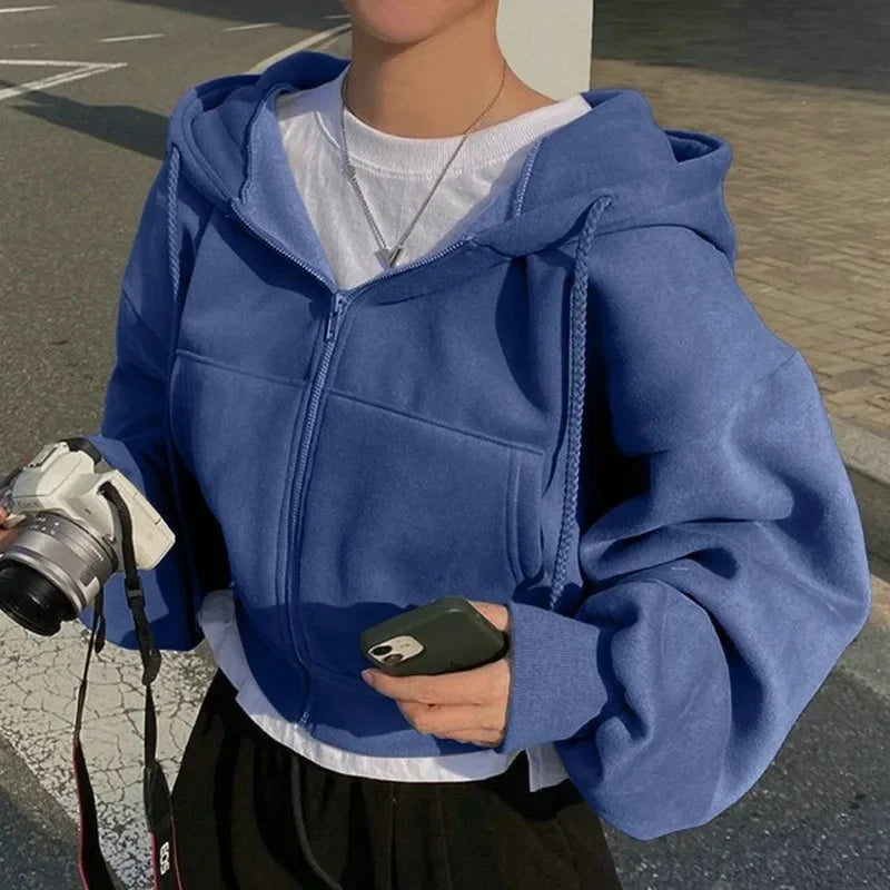 Sabrina Laurent | Women's Cropped Zip-Up Hoodie Fleece Streetwear