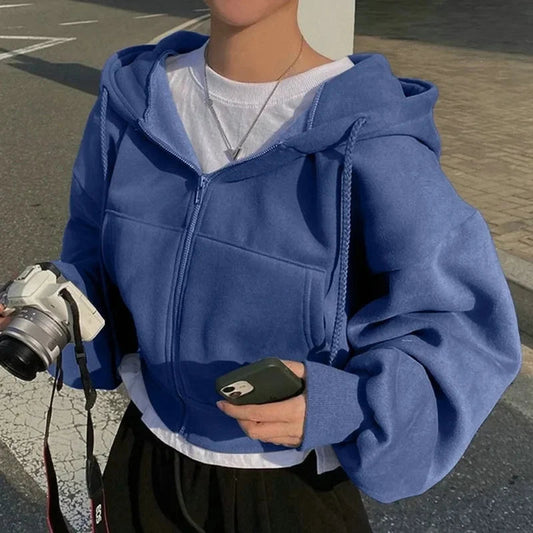 Sabrina Laurent | Women's Cropped Zip-Up Hoodie Fleece Streetwear